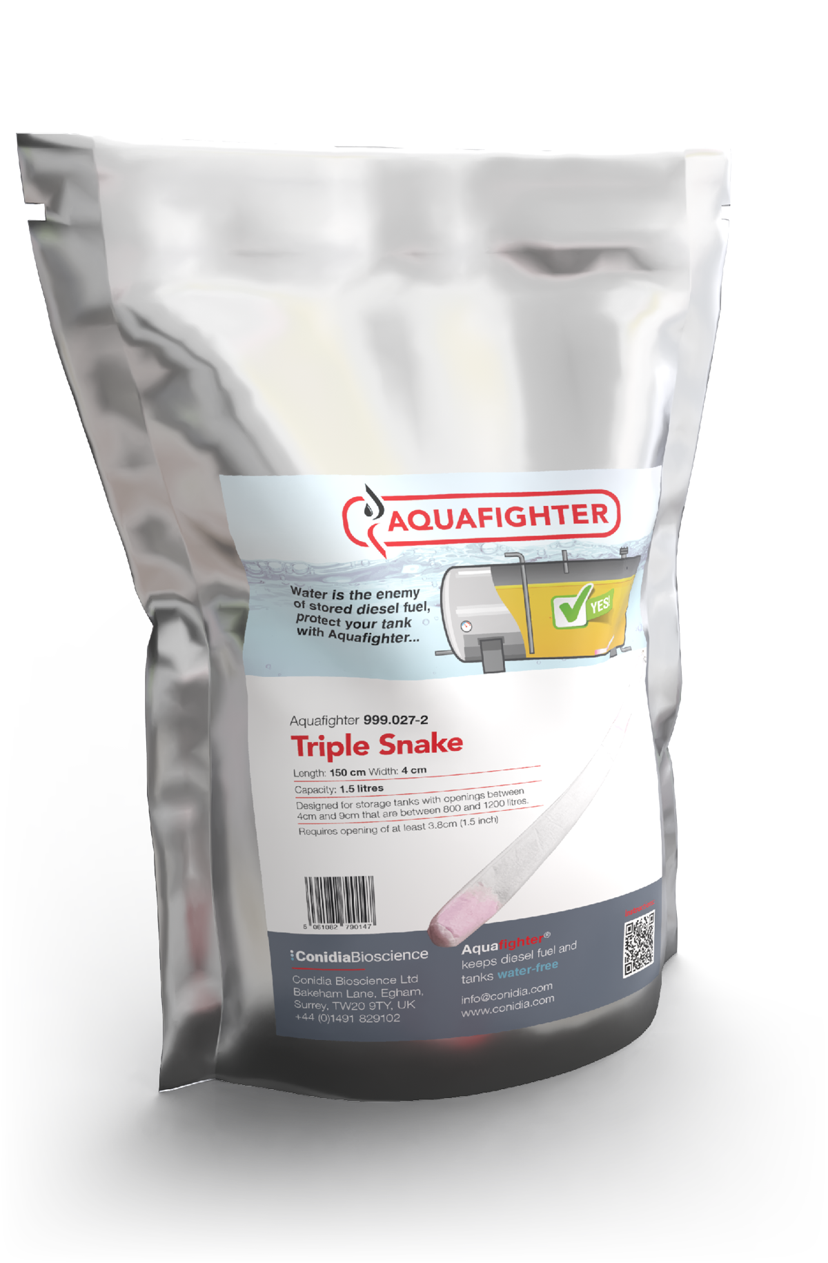Conidia Aquafighter Triple Snake diesel tank water absorber in retail pouch packaging