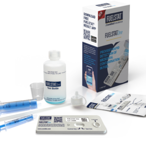 Conidia FUELSTAT One single boxed microbial fuel test kit with test cassette, representative of the One range